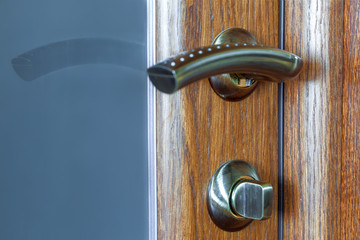 door with the handle and the lock.