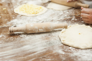 Rolling pin for dough rolling. Close-up