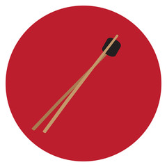 Isolated wooden chopsticks on a colored button, Vector illustration