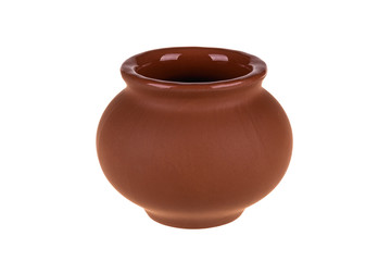 Empty clay pot isolated on white background.