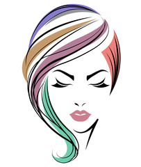 women short hair style icon, logo women face on white background