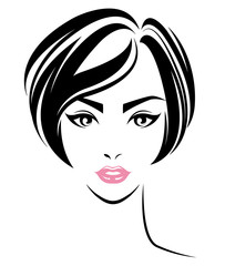 women short hair style icon, logo women face on white background