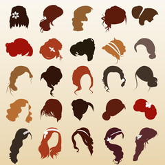 A set of hairstyle templates for women
