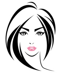 women short hair style icon, logo women face on white background