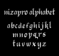 Nizapro vector alphabet lowercase characters. Good use for logotype, cover title, poster title, letterhead, body text, or any design you want. Easy to use, edit or change color. 