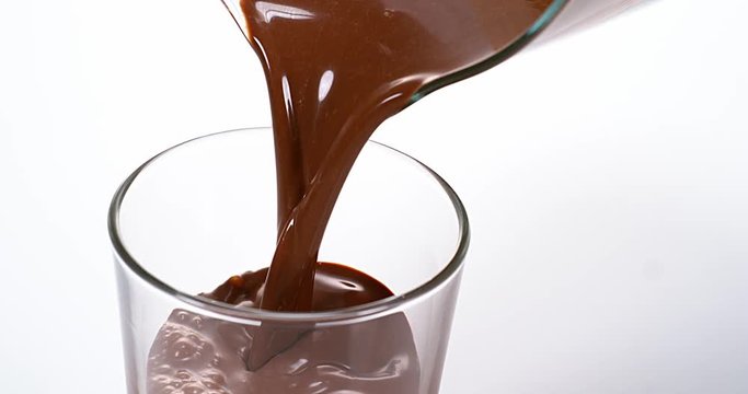 Chocolate Pouring into a Glass, Slow Motion 4K