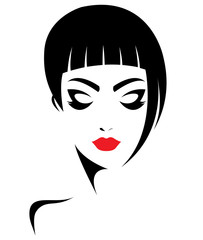 Fototapeta na wymiar women short hair style icon, logo women face on white background