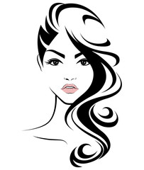 women long hair style icon, logo women face on white background