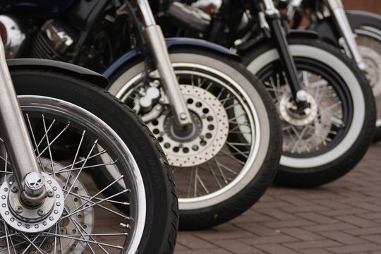 Close up on motorcycle wheels 