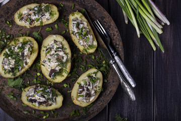 baked potatoes filled with fresh mushrooms
