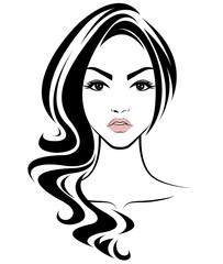 women long hair style icon, logo women face on white background