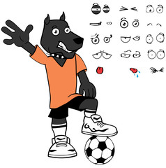 dog soccer cartoon set expressions in vector format