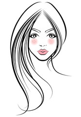 women long hair style icon, logo women face on white background