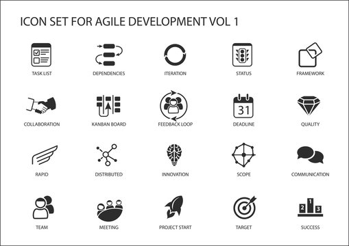 Agile software development vector icon set
