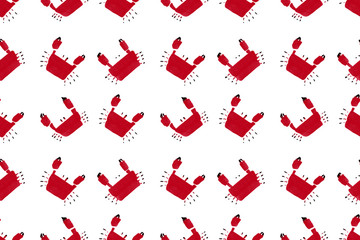 Simple childish crabs in sumi-e technique isolated on white background. Seamless pattern. © kbel