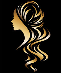 illustration vector of women silhouette icon on black background