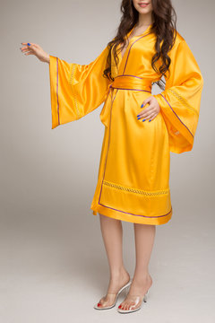 yellow silk dressing gown