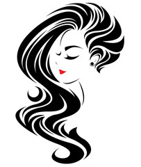 women long hair style icon, logo women face on white background