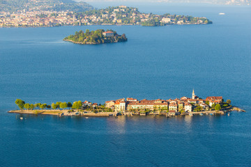 Stresa, Verbania, Italy - April 21, 2017: View of Island Fishermen; the Borromean Islands of Lake Maggiore in Piedmont, Italy.