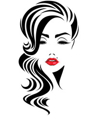 women long hair style icon, logo women face on white background