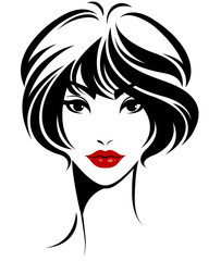 women short hair style icon, logo women face on white background