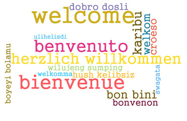 Welcome in different languages word cloud