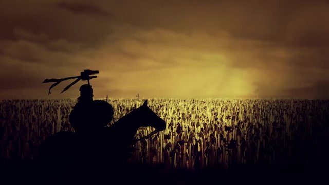 Roman Soldier Seating on His Horse In Front Thousands of Soldiers and Warriors