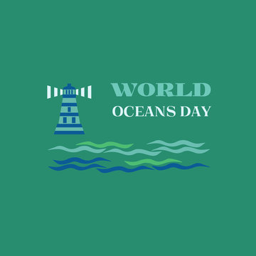 World oceans day icon. Typography poster concept. June 8. Vector illustration