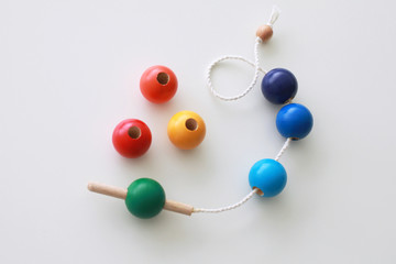 Wooden rainbow lacing baby toy