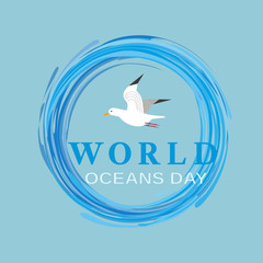 World oceans day icon. Typography poster concept. June 8. Vector illustration