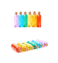 Set of tiny vial bottles isolated
