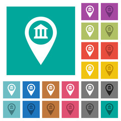 Bank office GPS map location square flat multi colored icons