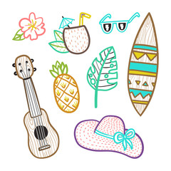 Set of vacation objects. Vector hand drawn illustration