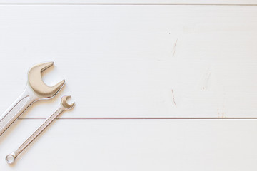 Happy Fathers Day, tool on white wooden background