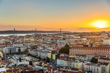 Naklejka premium Lisbon panoramic view at sunset