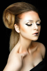 Beautiful woman portrait in style of zodiac aries with glamour make up.