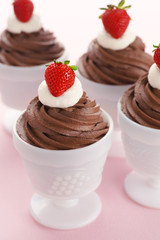 Chocolate Mousse with Whipped Cream and Strawberries