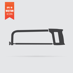 Saw icon in flat style isolated on grey background.