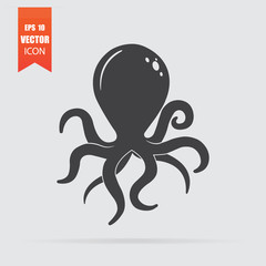 Octopus icon in flat style isolated on grey background.