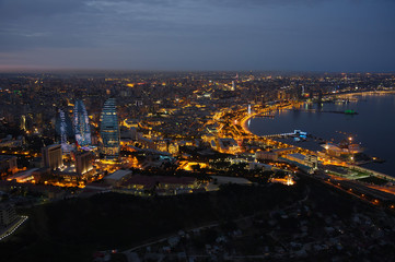 Fototapeta na wymiar Aerial view of Baku from television tower in twilight