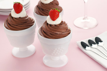 Chocolate Mousse or Pudding with Whipped Cream and Strawberries