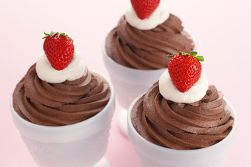 Chocolate Mousse or Pudding with Whipped Cream and Strawberries