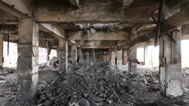 Destroyed building. The abandoned shop of the metallurgical plant