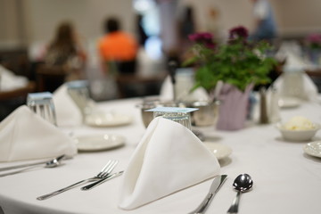 Fine Dining Dinner Table with Flower Setting