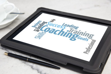 tablet with personal coaching word cloud