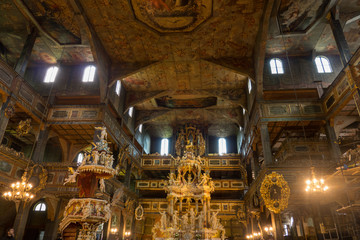 Fototapeta na wymiar Rich in gold, sculptures and paintings, Baroque interiors of the Protestant church in Swidnica. It is one of the so-called peace churches inscribed on the UNESCO World Heritage List.