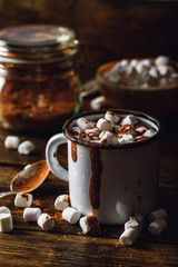 Metal Mug of Cocoa with Marshmallow.