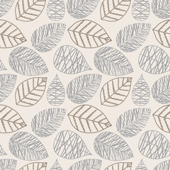 Vector seamless pattern with silhouettes of leaves. Pattern of leaves vintage style