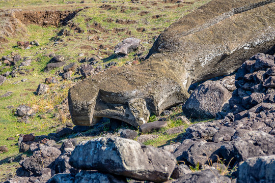 Fallen Moai Statues at Ahu Akahanga - Easter Island, Chile