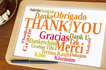 blackboard with thank you word cloud